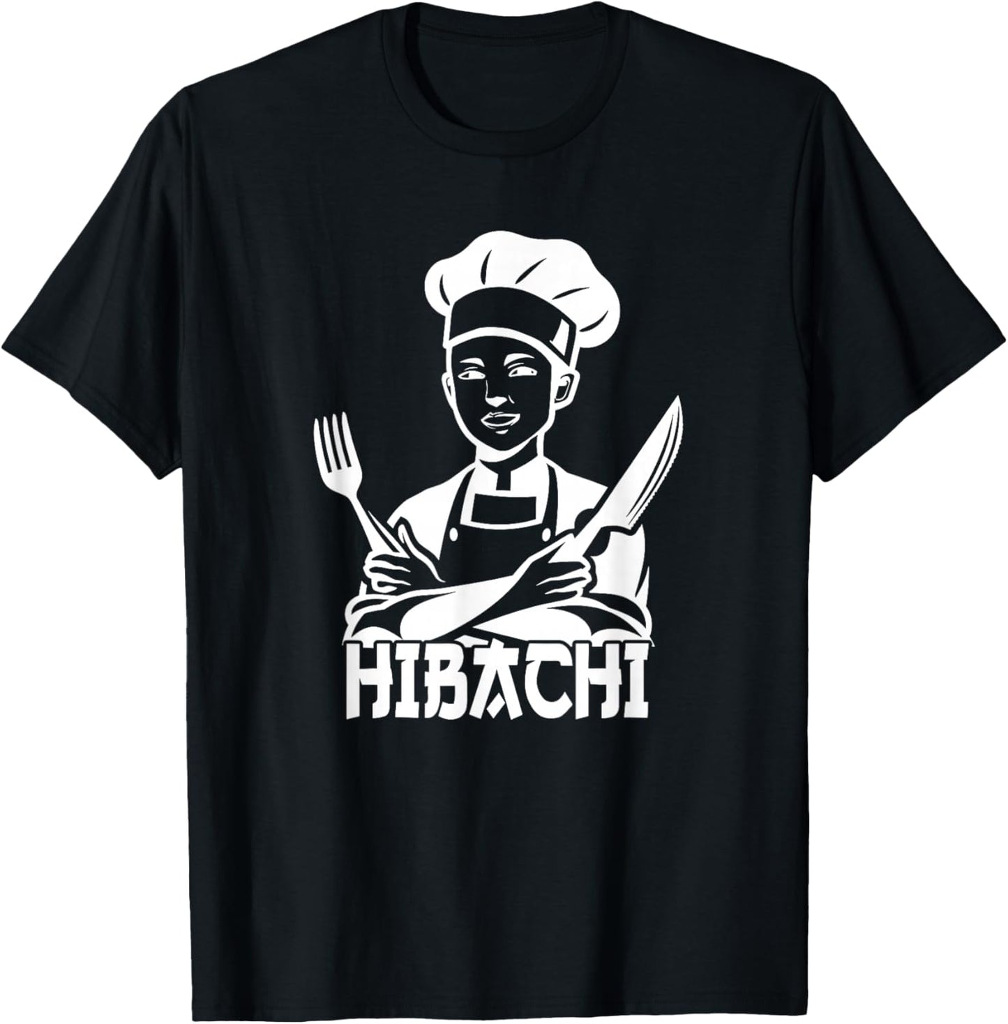 Hibachi Chef Knife Fork Culinary Art T-Shirt - T-Shirt | Black
