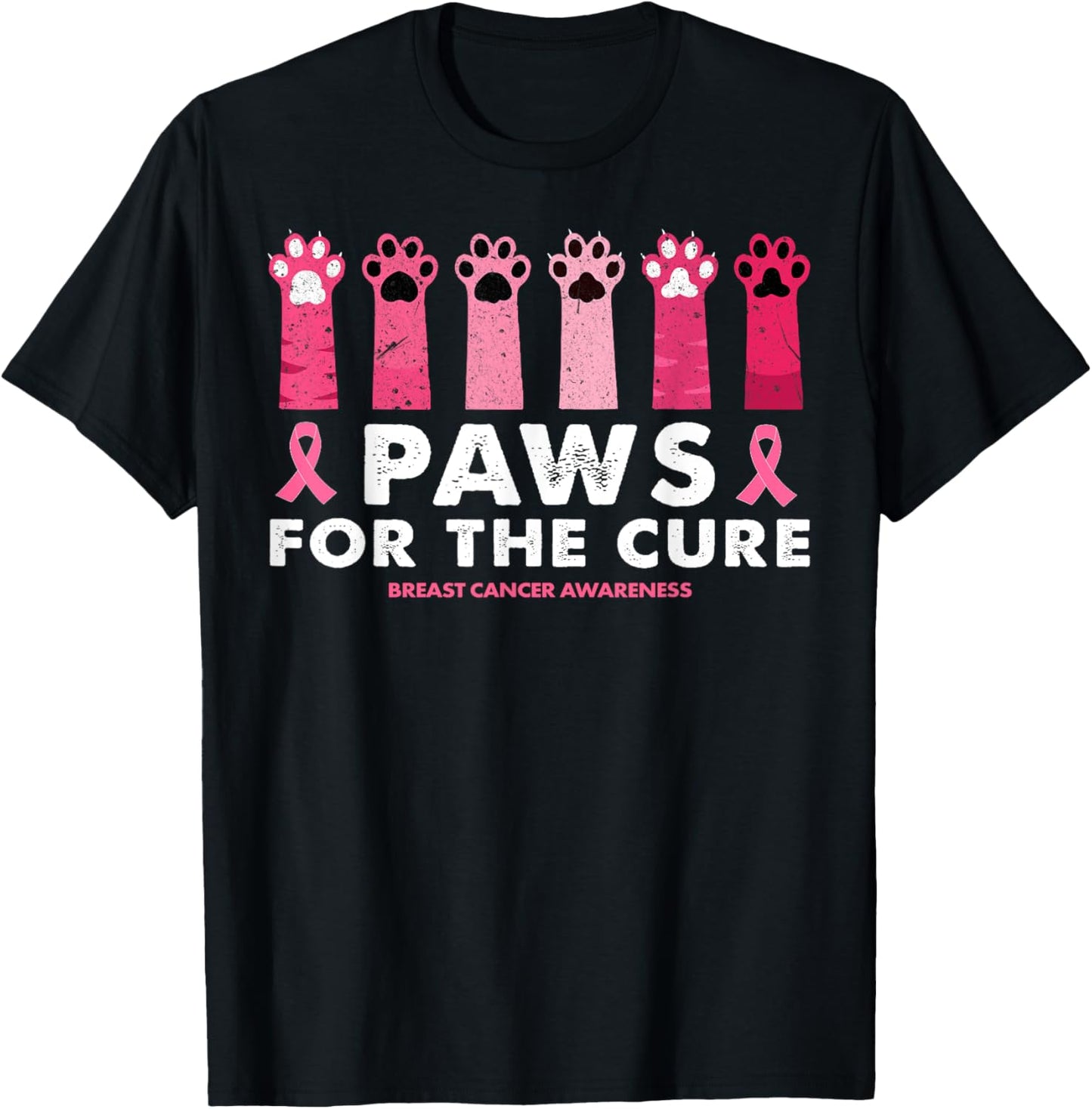 Paws For The Cure Funny Cat Paw Breast Cancer Awareness Men Women T-Shirt - T-Shirt | Black
