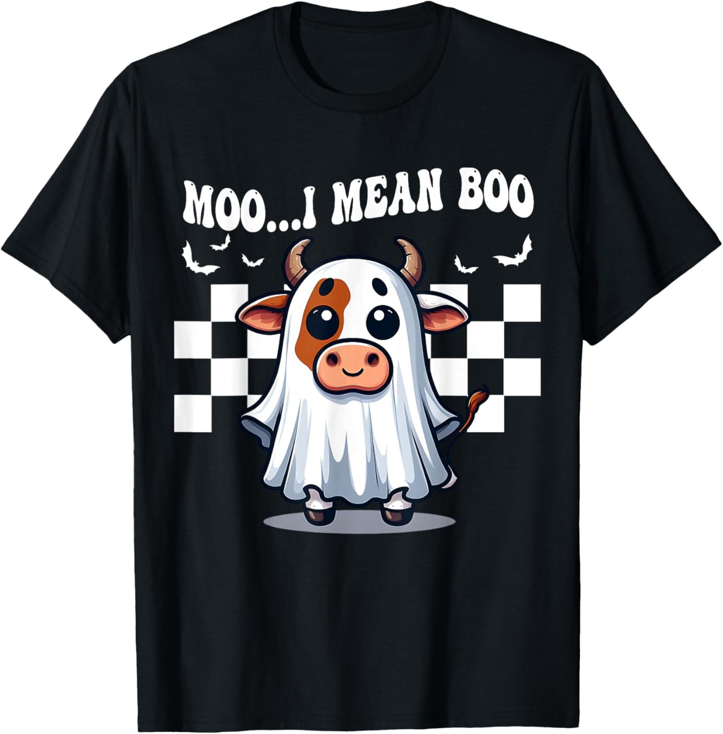 Moo I Mean Boo Ghost Cow funny Halloween men women kids cow T-Shirt - T-Shirt | Black