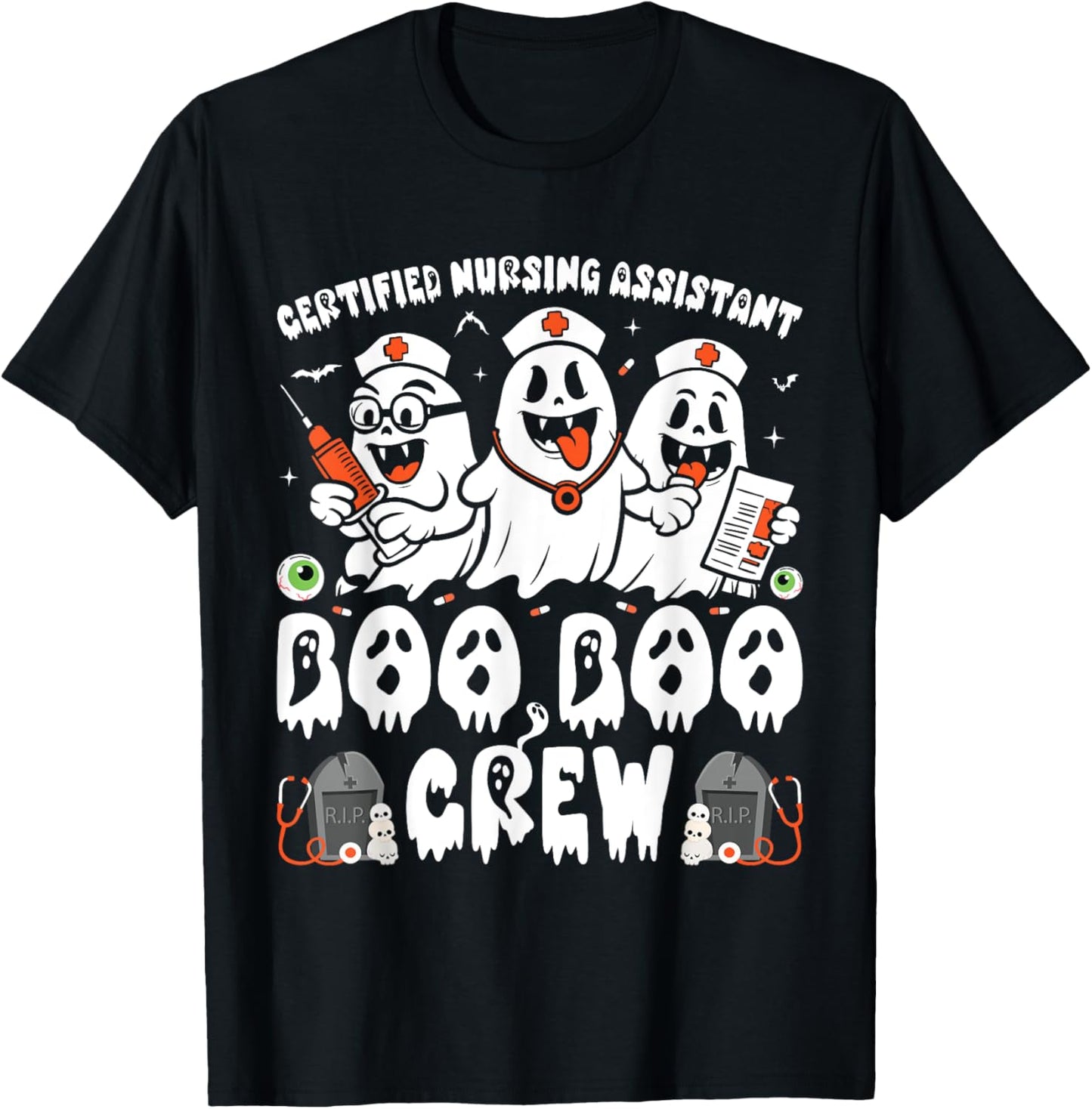 Certified Nursing Assistant Boo Boo Crew Halloween Ghost CNA T-Shirt - T-Shirt | Black