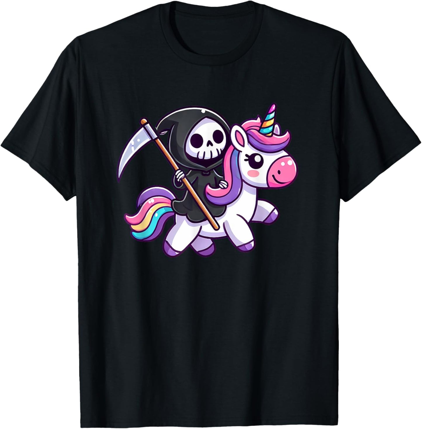 Grim Reaper Unicorn Funny Cute Halloween T-Shirt - T-Shirt | Black