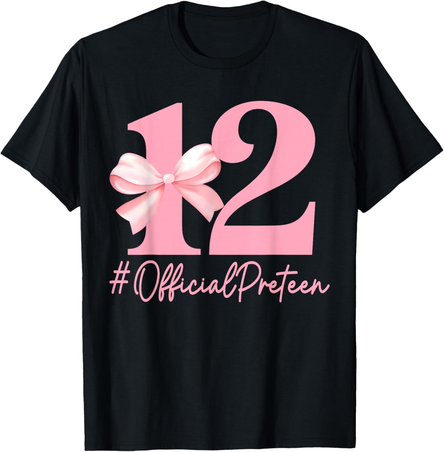 Birthday Girl Pink Coquette Bow 12 Year Old Aesthetic Girly T-Shirt - T-Shirt | Black