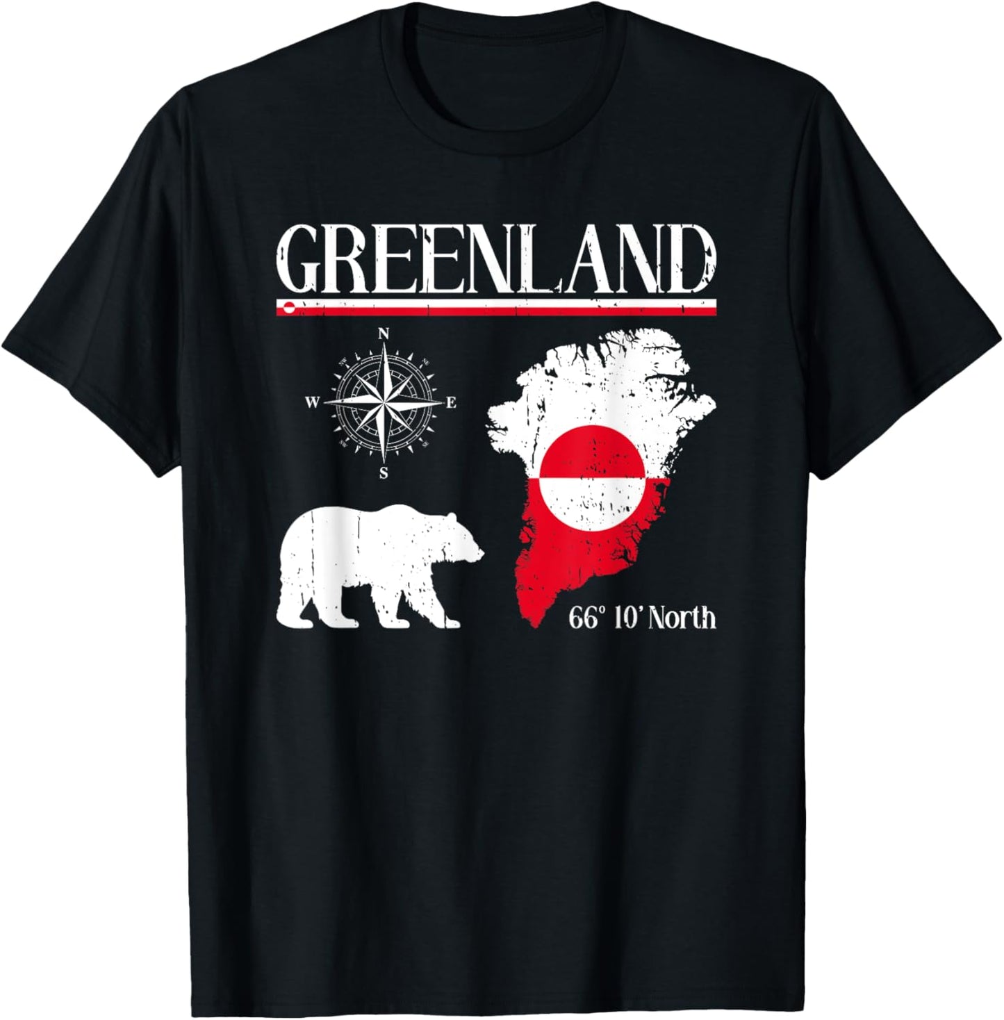 Greenland Icebear Compass Flag Map Greenland T-Shirt - T-Shirt | Black