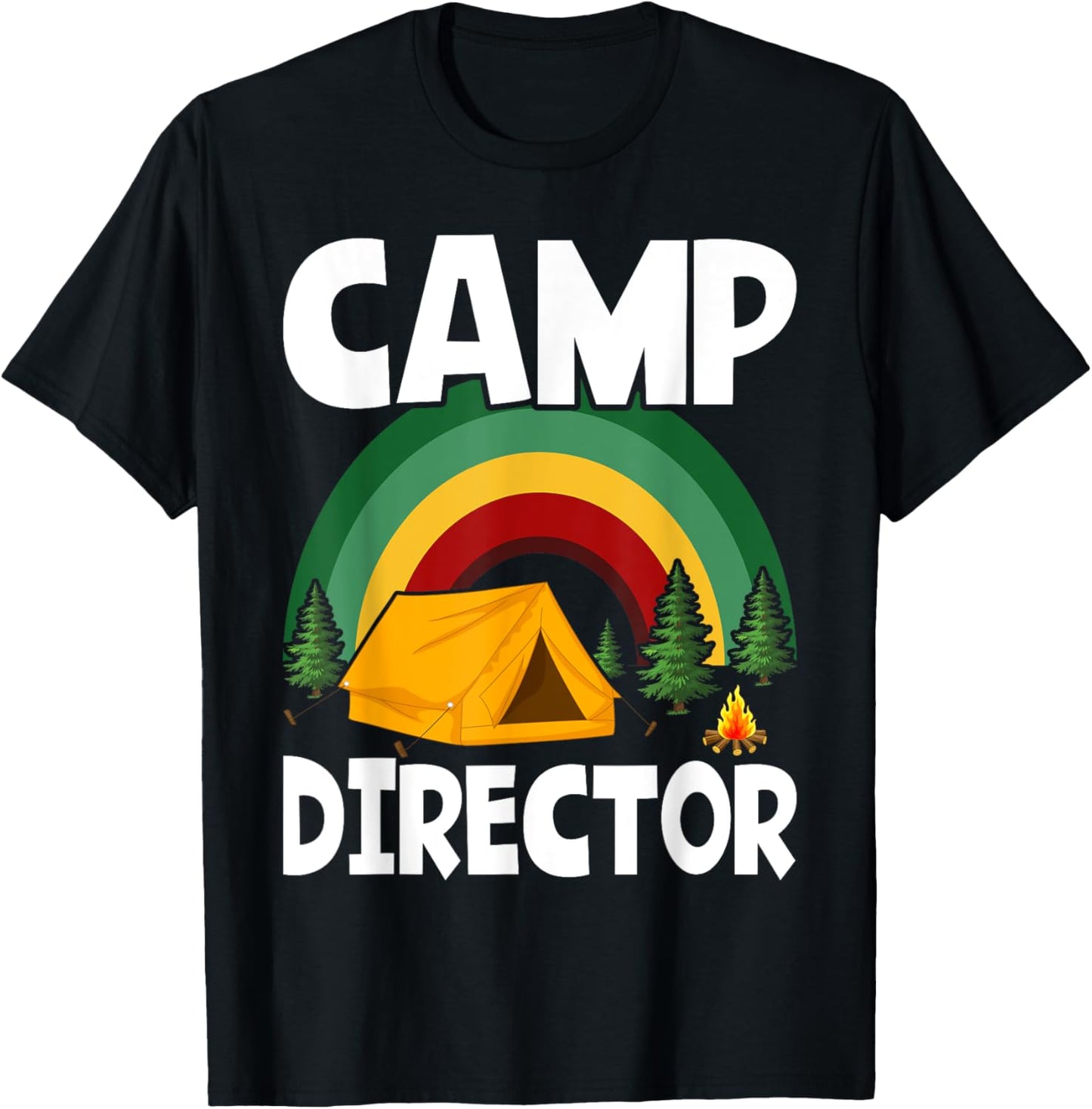Summer Camp Director Counselor Camper Rainbow Pine Tree T-Shirt - T-Shirt | Black