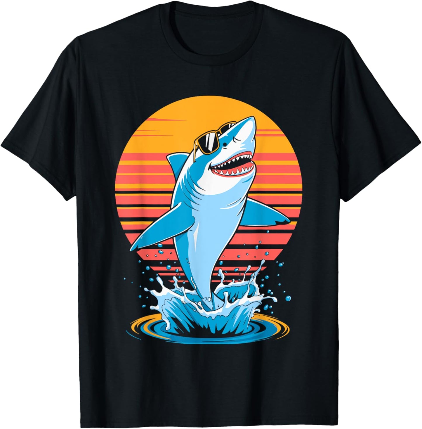 Retro Sunset Cool Shark in Sunglasses Funny Animal Sharks T-Shirt - T-Shirt | Black