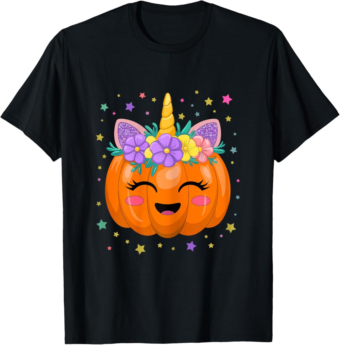 Unicorn Pumpkin Girl Halloween Costume T-Shirt - T-Shirt | Black