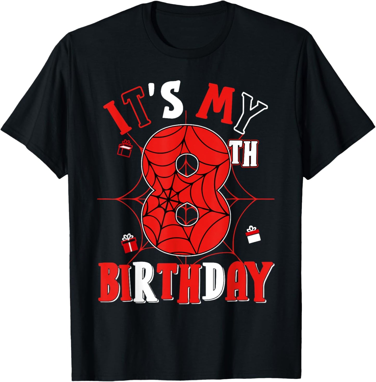 Birthday Party Spider Web Costume It's My 8th Birthday T-Shirt - T-Shirt | Black