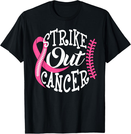 Strike Out Breast Cancer Baseball Pink Ribbon Women Girls T-Shirt - T-Shirt | Black