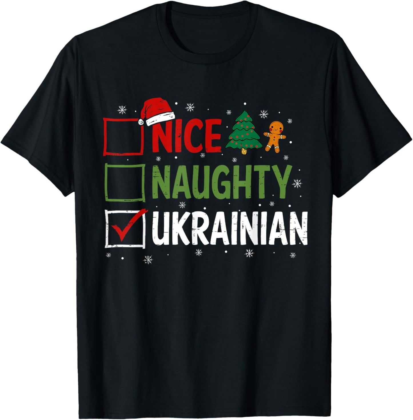 Naughty Nice ukrainian Christmas Pajamas Santa Claus Xmas T-Shirt - T-Shirt | Black