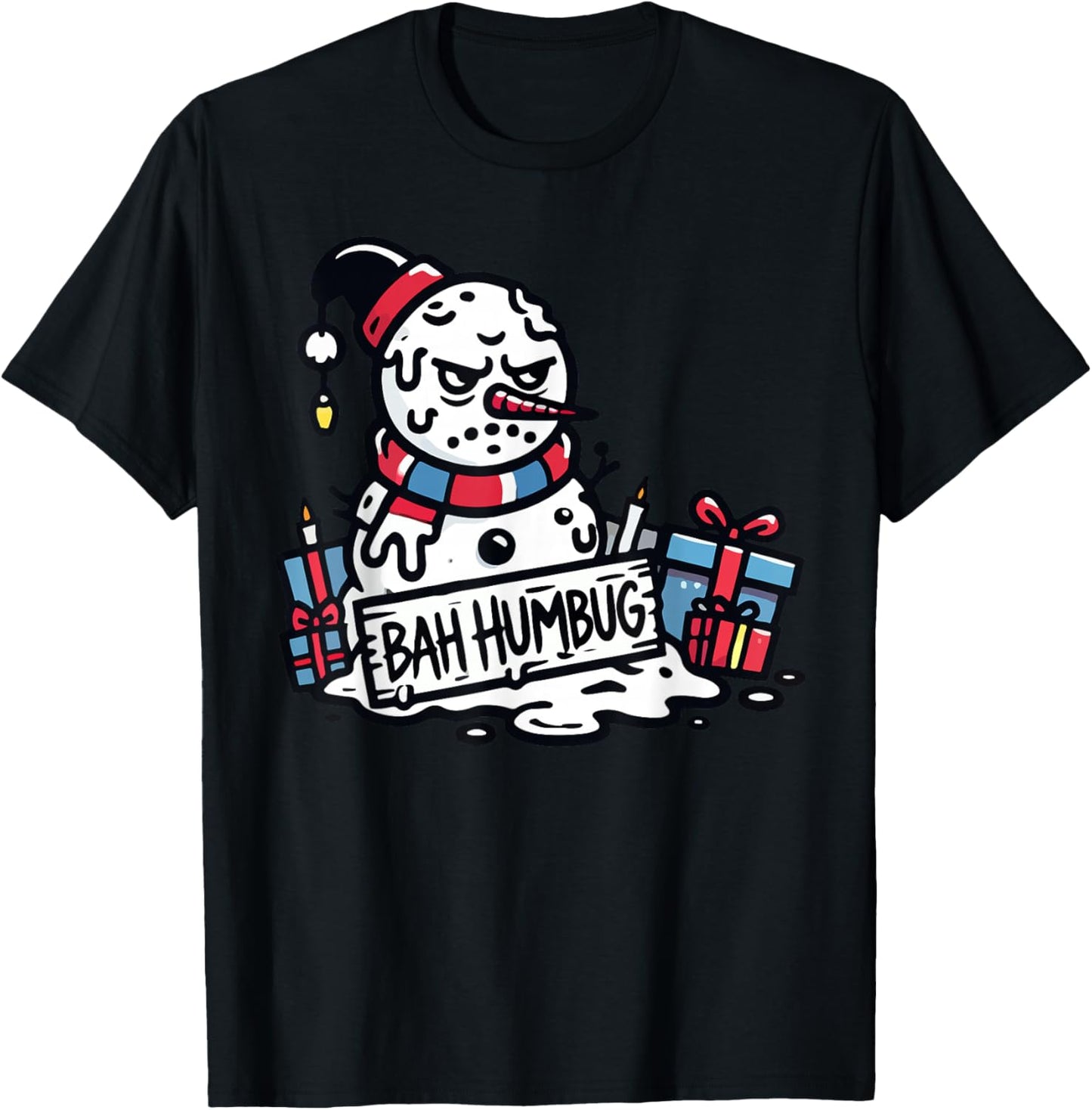 Bah Humbug Santa Hat Snowman for People Haters Sarcastic T-Shirt - T-Shirt | Black