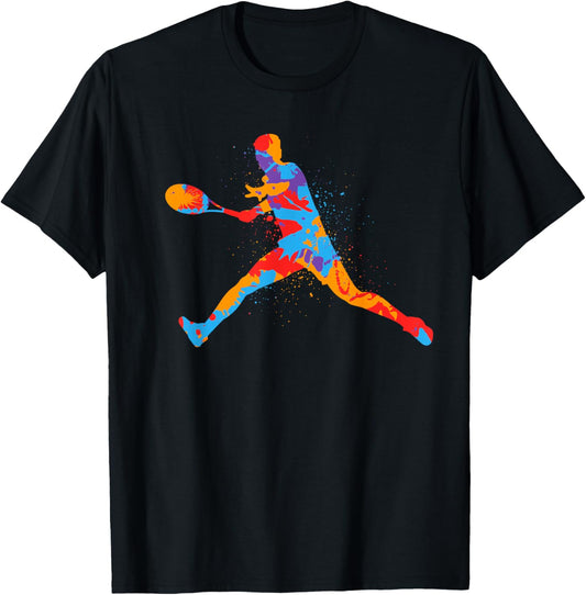 Colorful Tennis Player Men Kids Boys Tennis T-Shirt - T-Shirt | Black