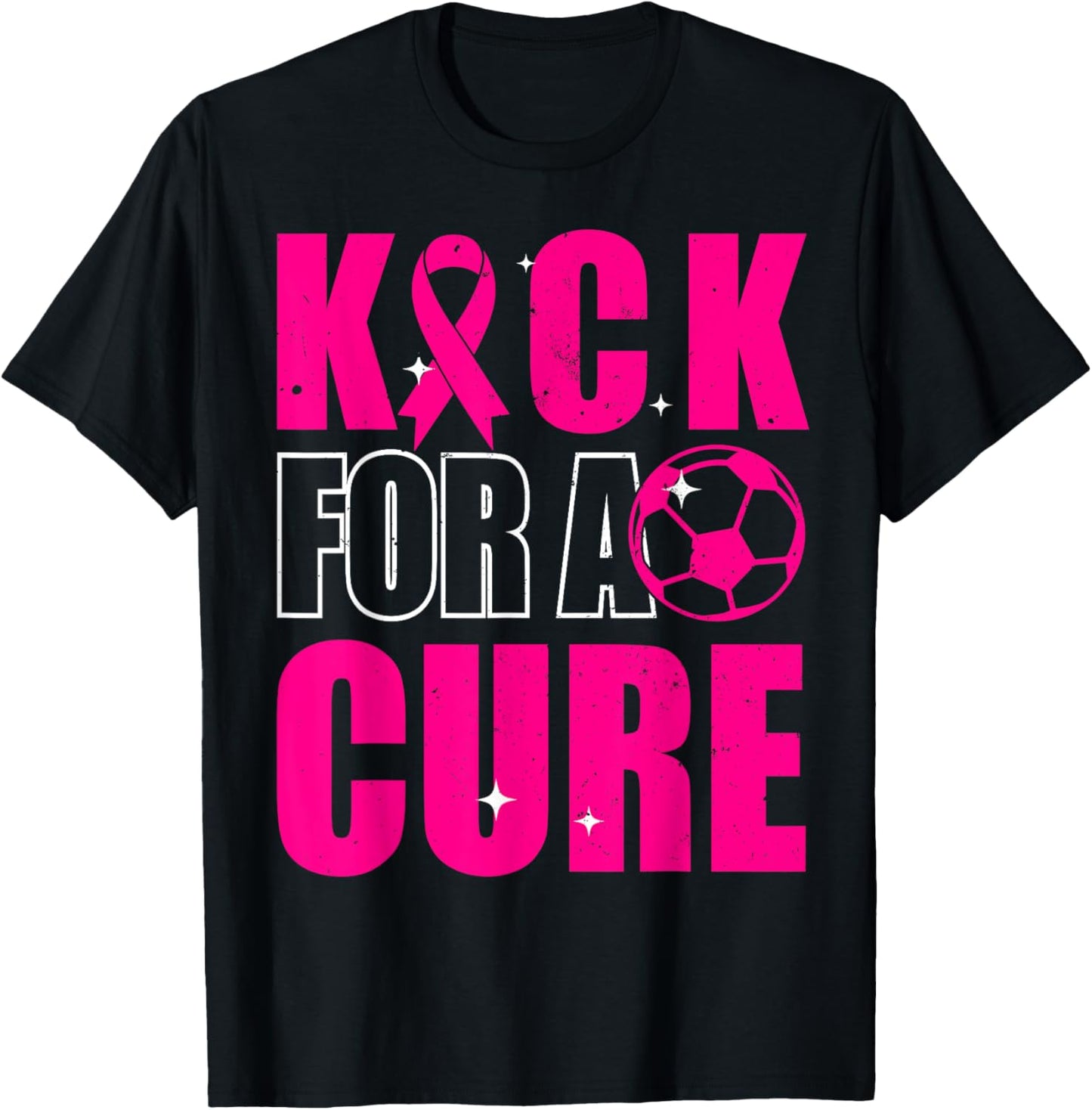 Kick For a Cure Breast Cancer Awareness Pink Ribbon Soccer T-Shirt - T-Shirt | Black