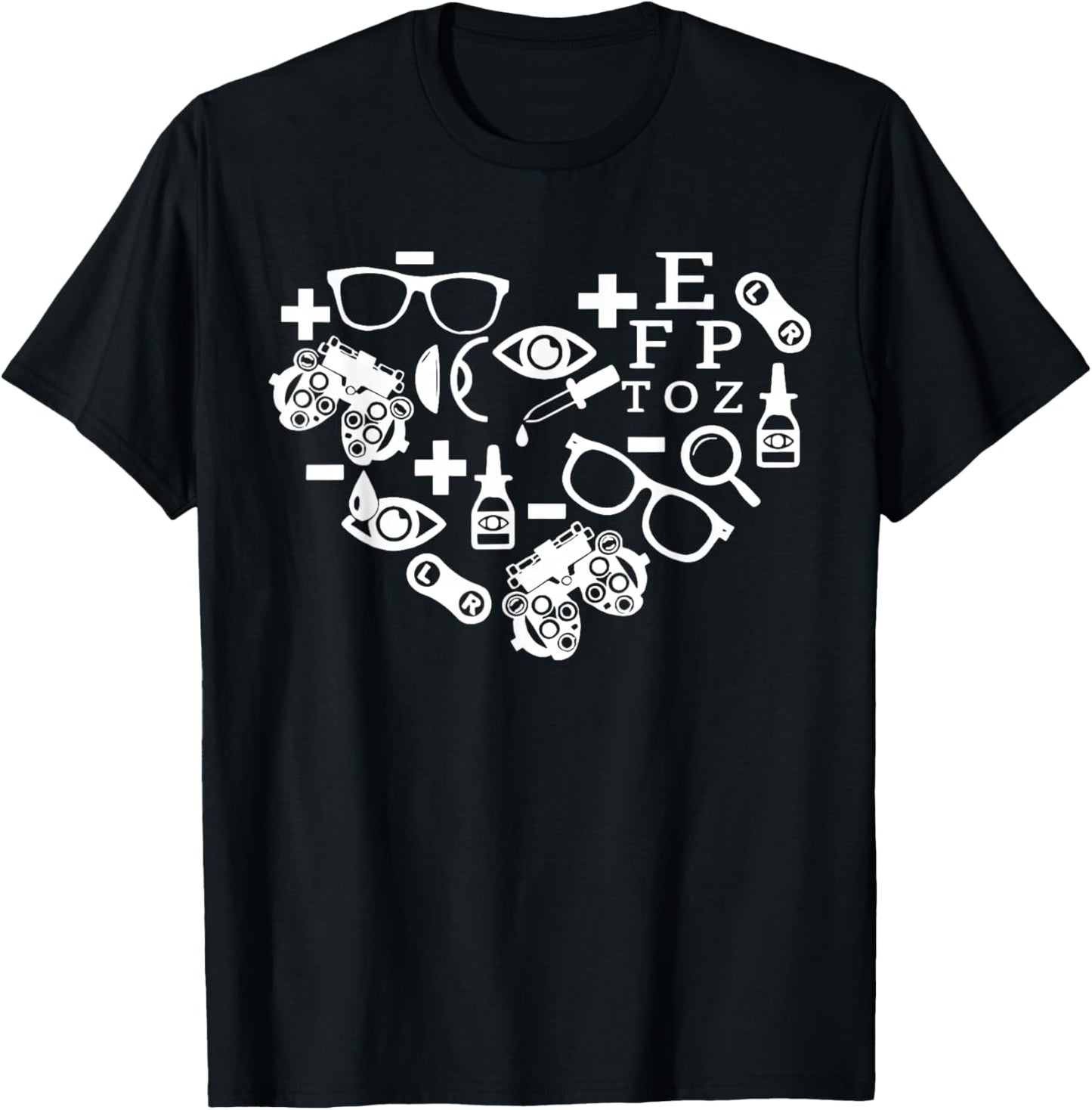 Optometry Heart Optician Ophthalmologist Ophthalmic Tech T-Shirt - T-Shirt | Black