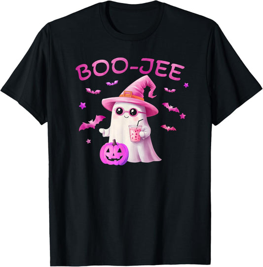 Boo-Jee Ghost - Cute Pink Ghost Halloween Design T-Shirt - T-Shirt | Black