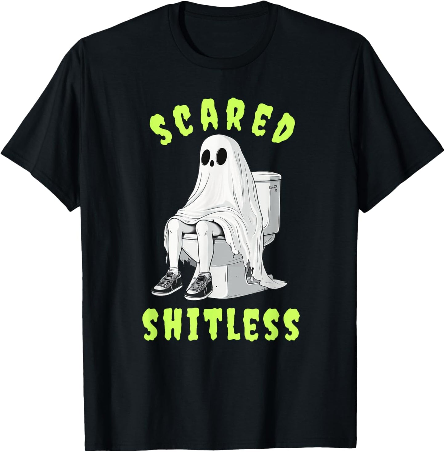 Ghost Sitting On Toilet Scared Shitless Funny Halloween T-Shirt - T-Shirt | Black