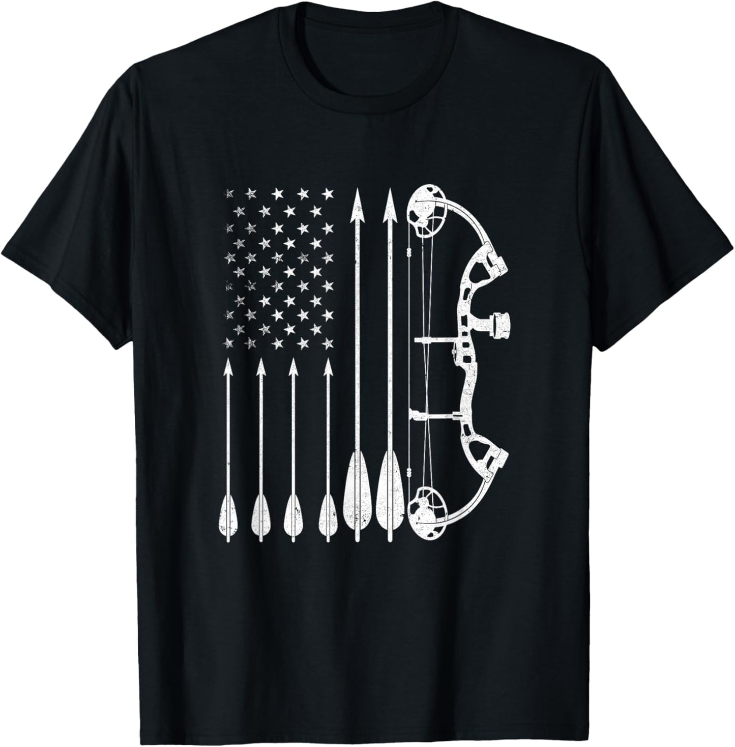 American Flag Bowhunting Bow Archery For Deer Hunter Hunting T-Shirt - T-Shirt | Black