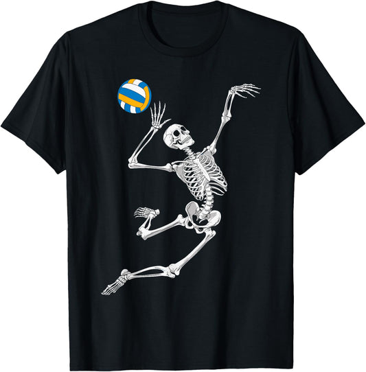 Funny Skeleton Playing Volleyball Lovers Spooky Halloween T-Shirt - T-Shirt | Black