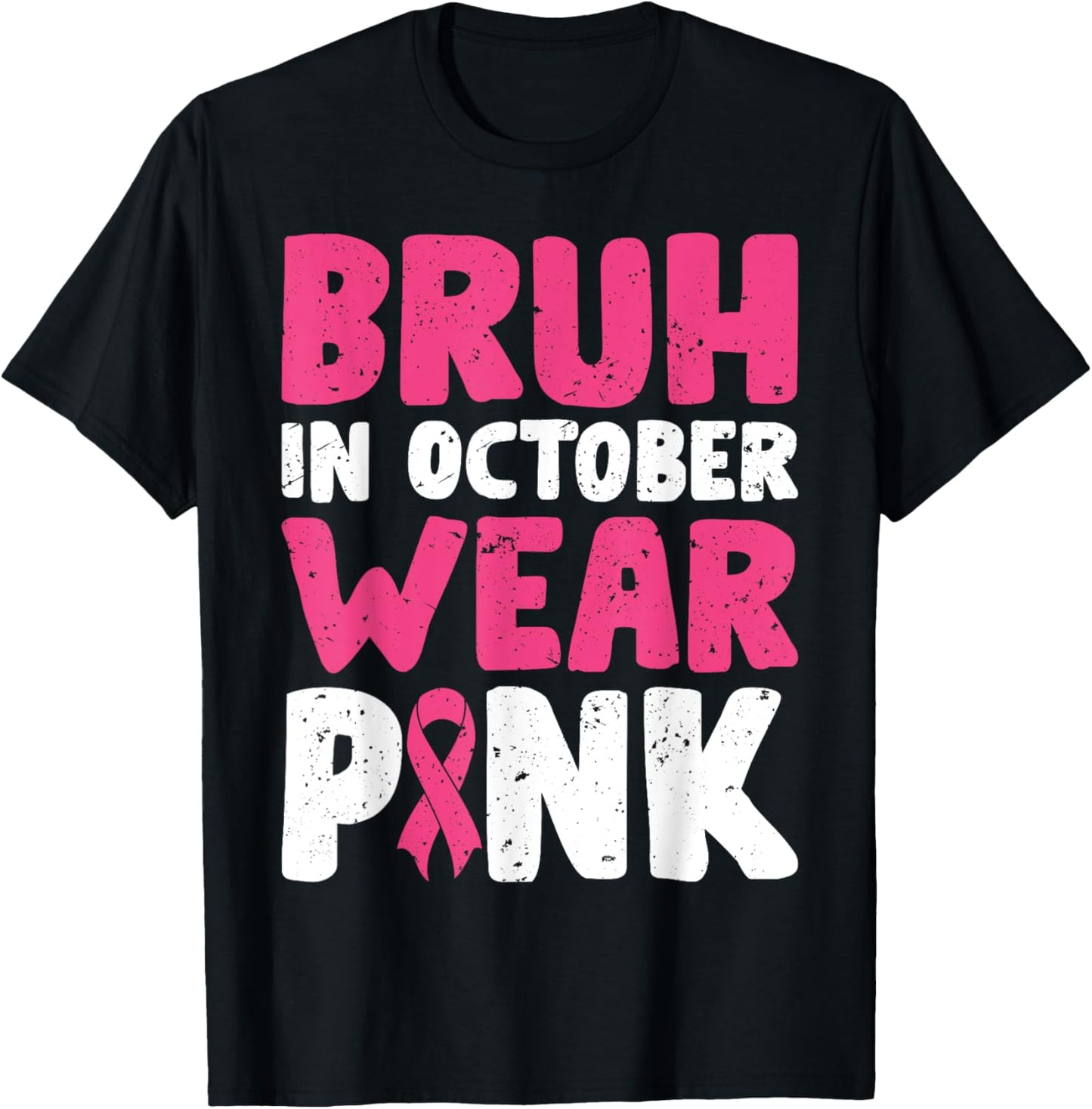 Breast Cancer Shirts for Kids Boys Bruh In October Wear Pink T-Shirt - T-Shirt | Black
