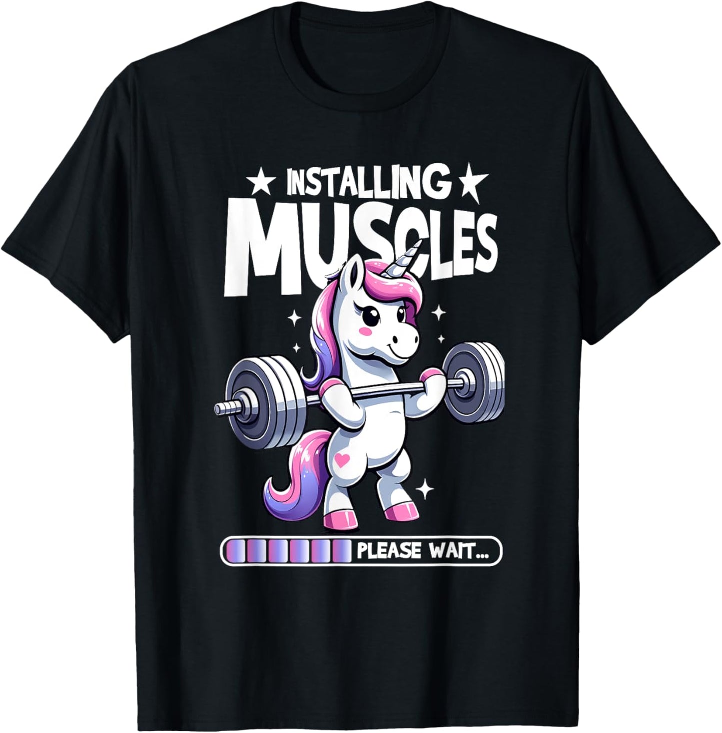 Installing Muscles Please Wait Bodybuilding Unicorn Weightlifting Fitness Gym Workout T-Shirt - T-Shirt | Black