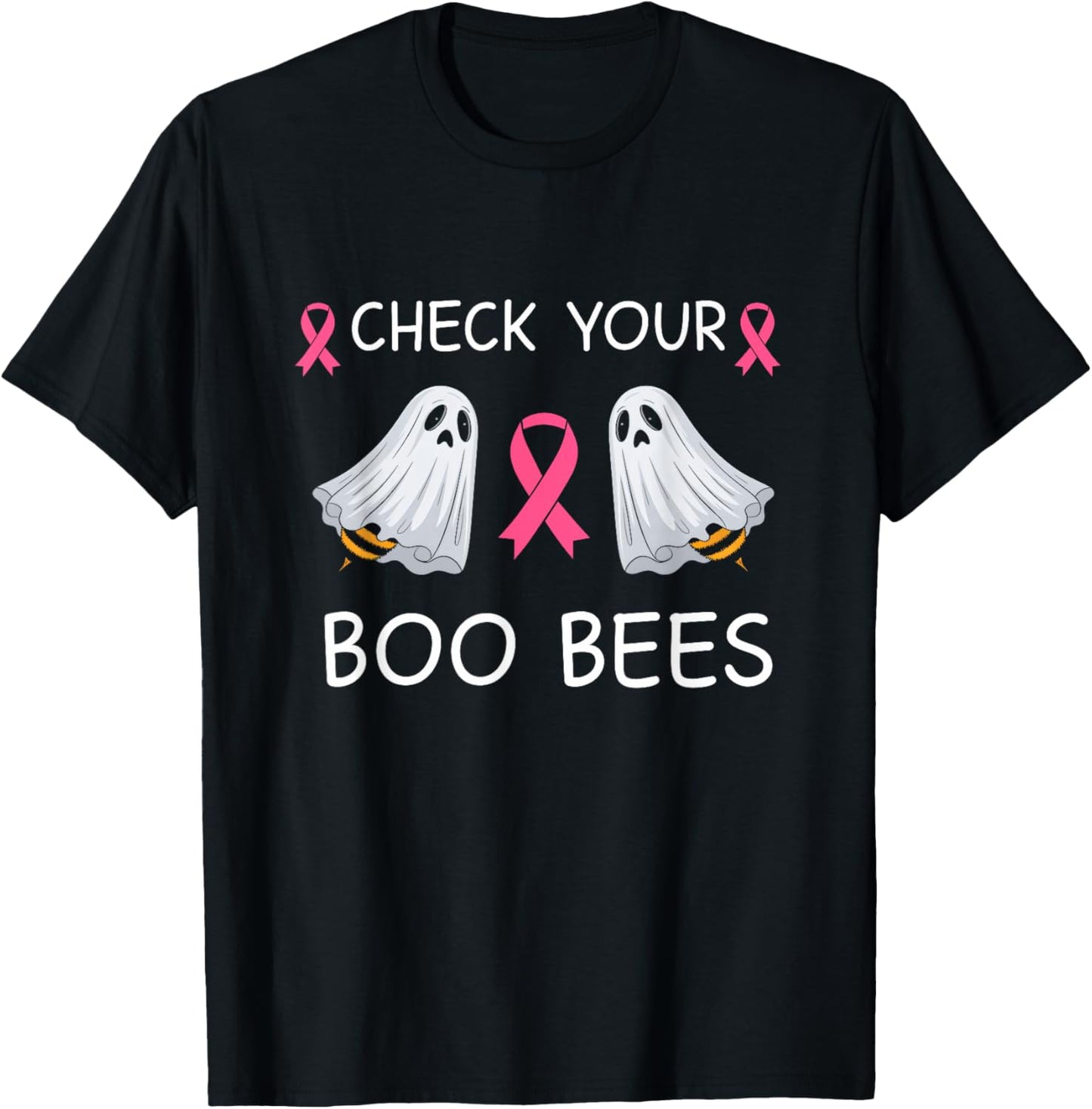 Check Your Boo Bees Shirt Funny Breast Cancer Halloween T-Shirt - T-Shirt | Black