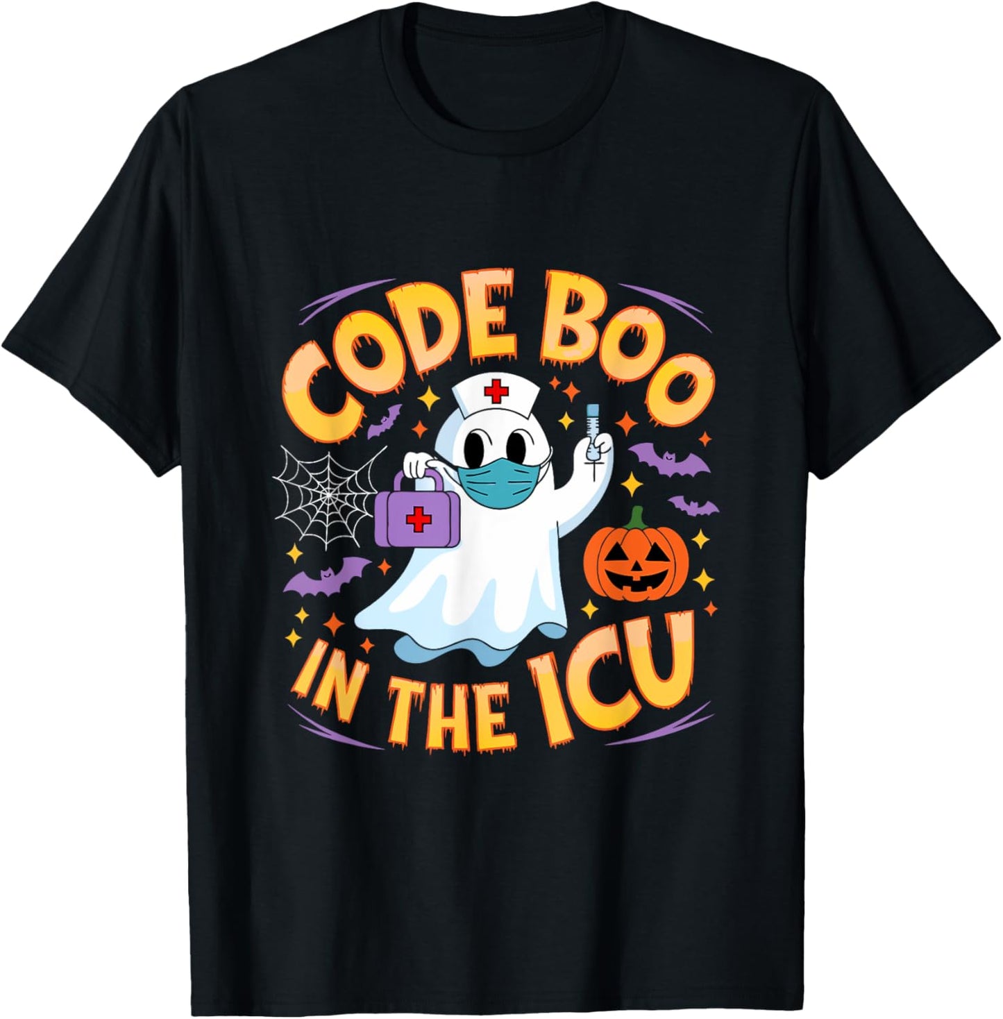 Code Boo in the ICU Ghost Nurse Halloween Design for Medical T-Shirt - T-Shirt | Black