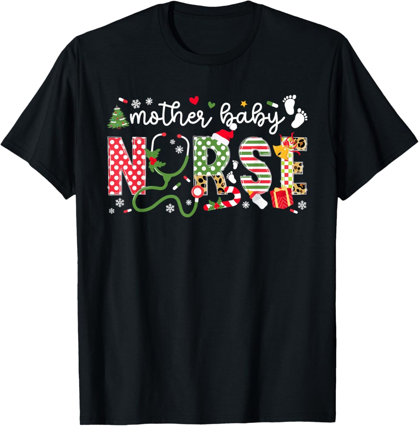 Mother Baby Nurse Christmas Mother Baby Nursing Xmas T-Shirt - T-Shirt | Black
