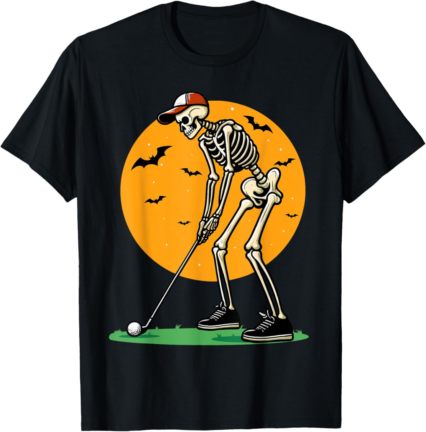 Halloween Golf Skeleton Golfer Funny Halloween Golfing T-Shirt - T-Shirt | Black