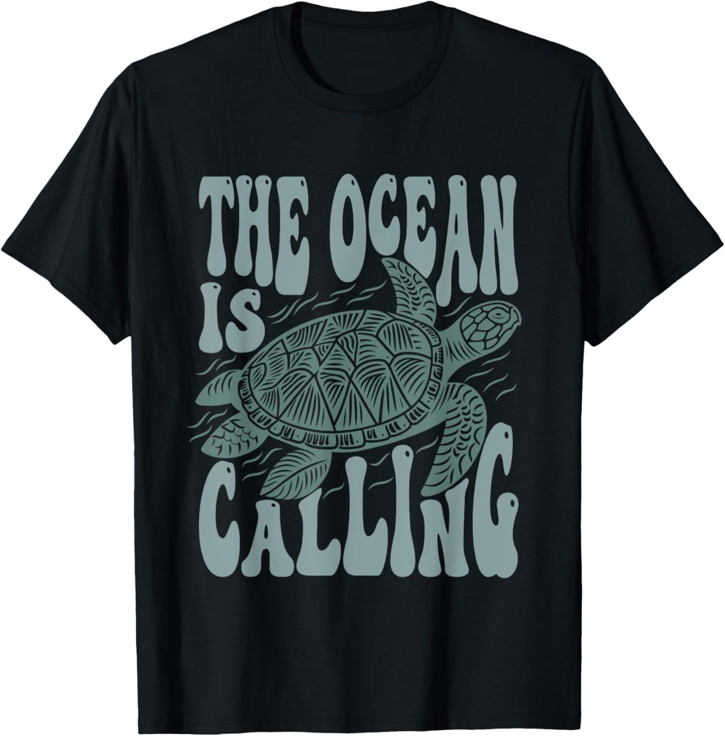 The Ocean Is Calling Nature Lovers Sea Turtle Reptile Art T-Shirt - T-Shirt | Black