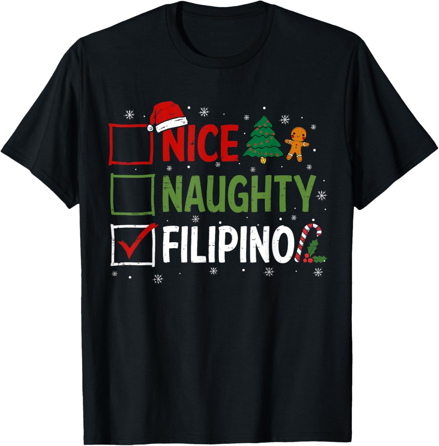 Naughty Nice Filipino Christmas Pajamas Santa Claus Xmas T-Shirt - T-Shirt | Black