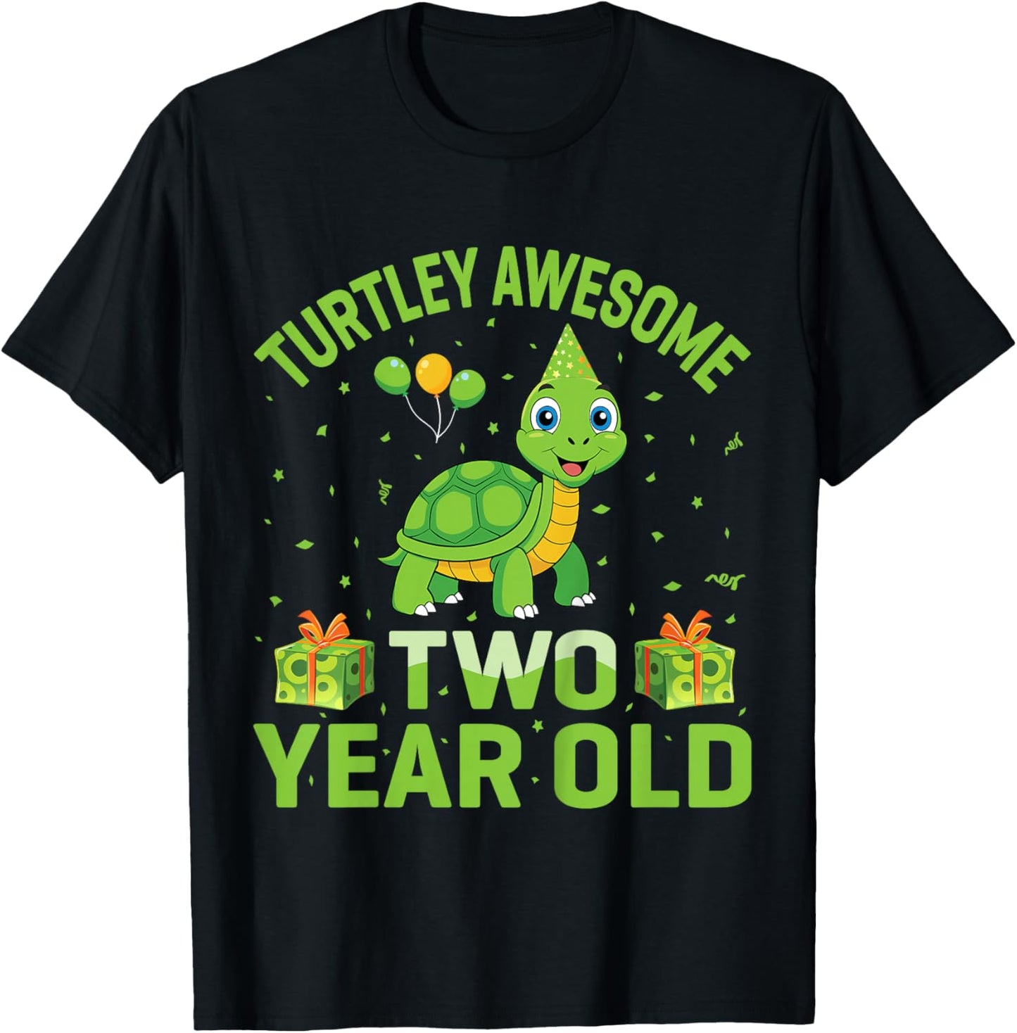 Turtley Awesome Two Year Old Cute Turtle 2nd Birthday Party T-Shirt - T-Shirt | Black