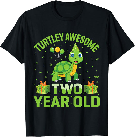 Turtley Awesome Two Year Old Cute Turtle 2nd Birthday Party T-Shirt - T-Shirt | Black