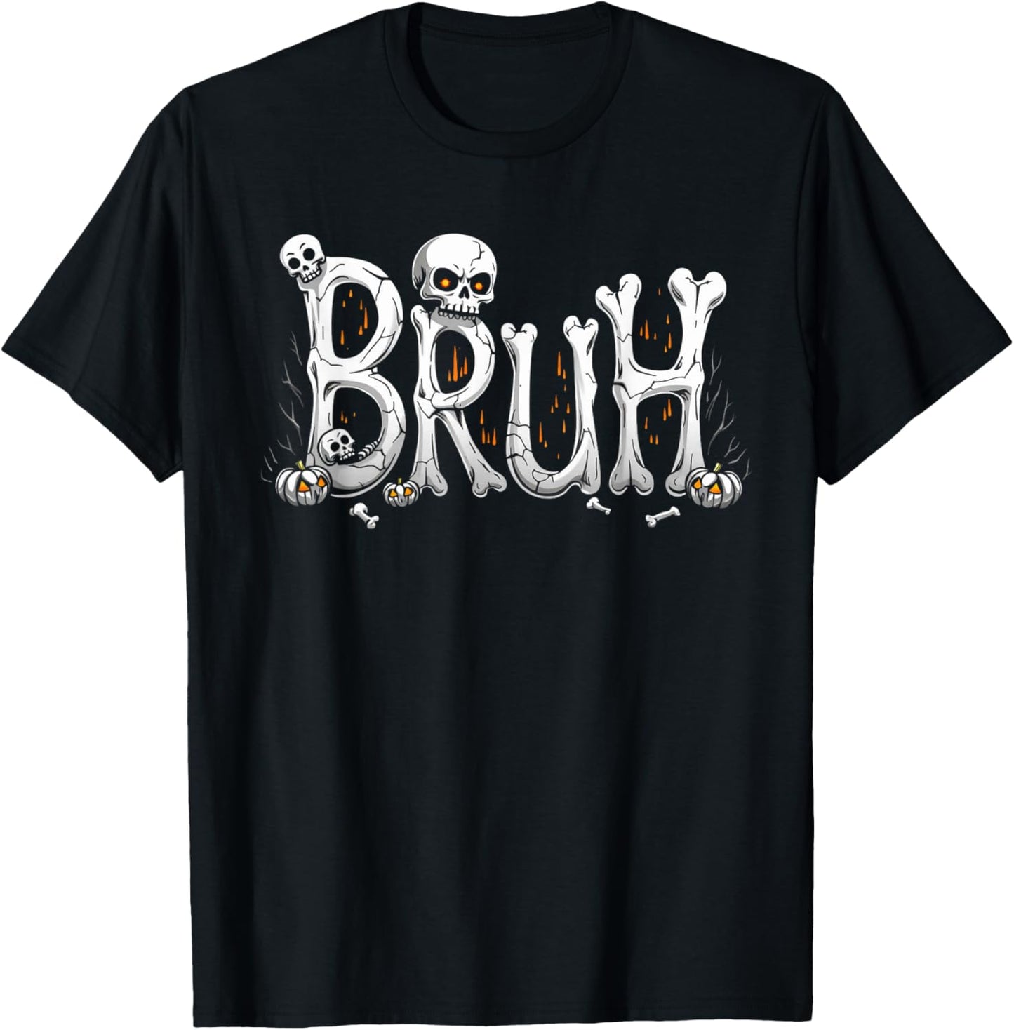 Bruh halloween skull bone skeleton kids boys girls men women T-Shirt - T-Shirt | Black