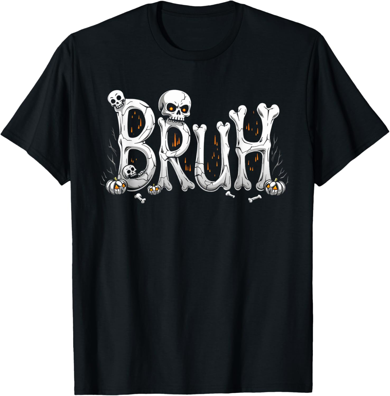 Bruh halloween skull bone skeleton kids boys girls men women T-Shirt - T-Shirt | Black