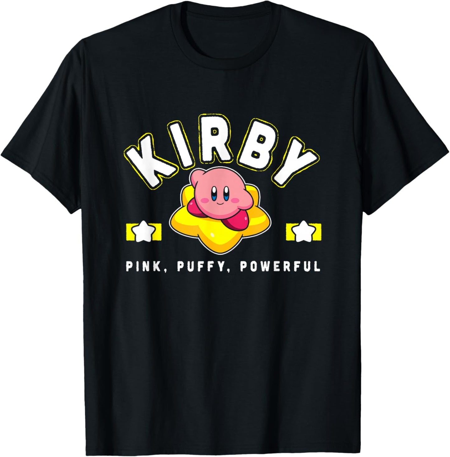 Kirby Pink Puffy Powerful Star Frame Varsity T-Shirt - T-Shirt | Black