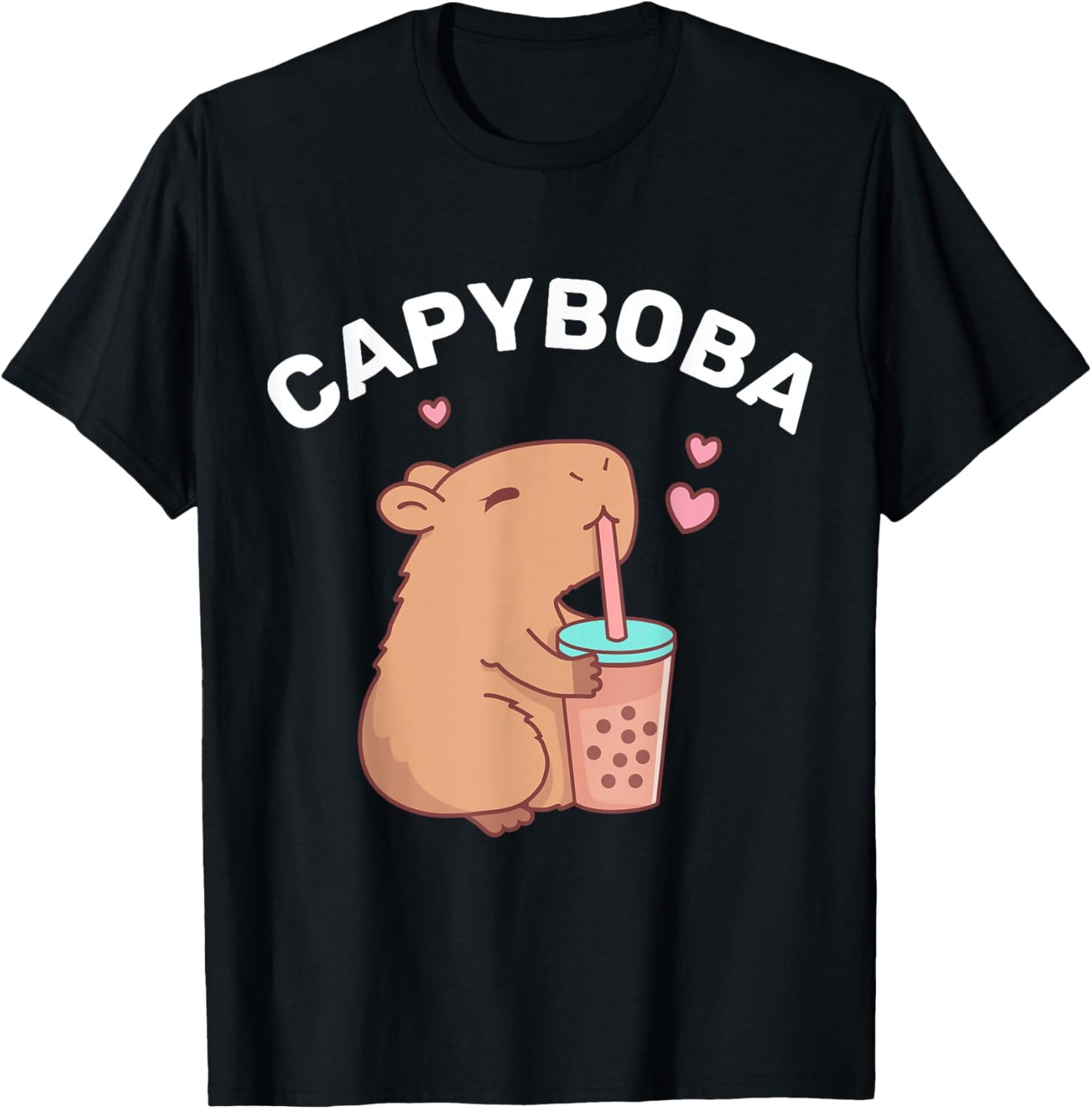Funny Capybara Rodent, Capyboba Boba Milk Tea T-Shirt - T-Shirt | Black