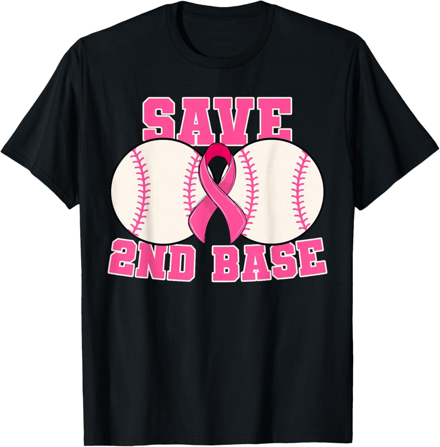 Save Second 2nd Base Breast Cancer Survivor Funny Baseball T-Shirt - T-Shirt | Black