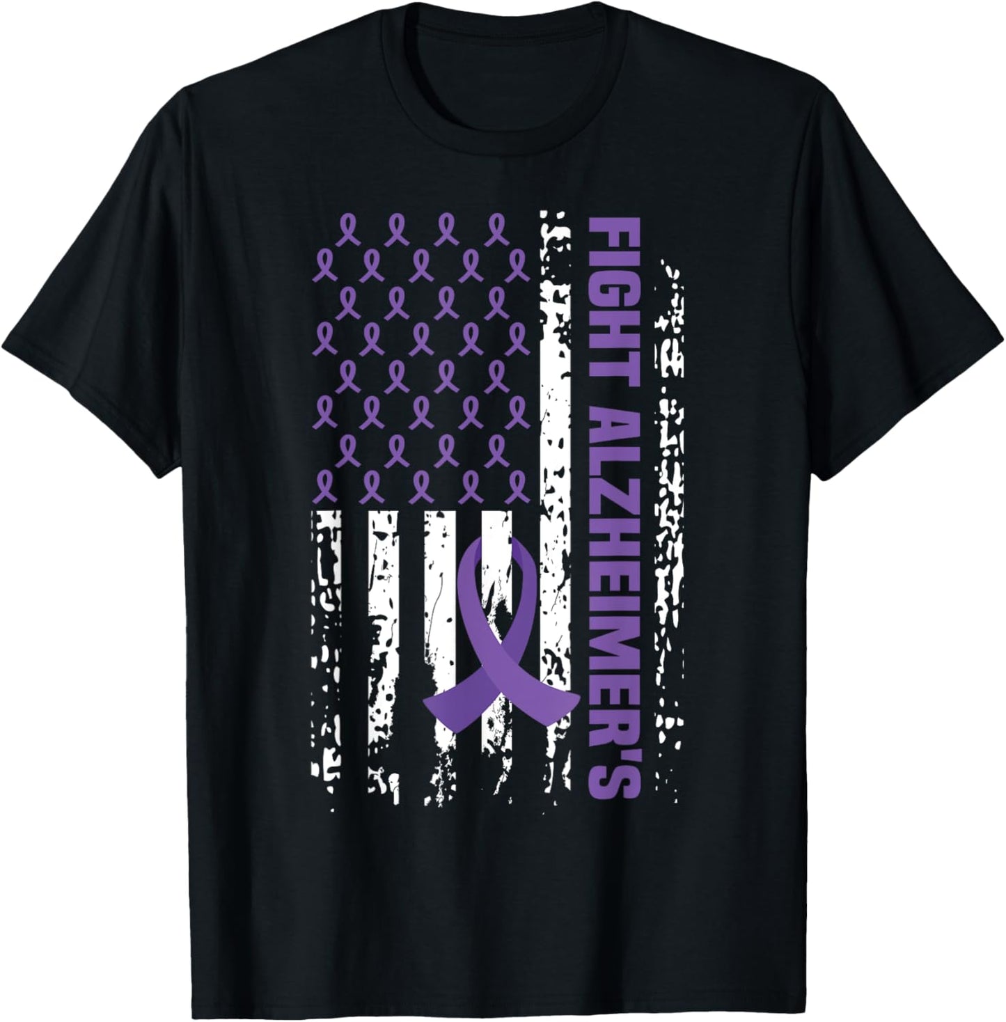 End Alzheimer's Shirt Purple Ribbon Alzheimers Awareness T-Shirt - T-Shirt | Black