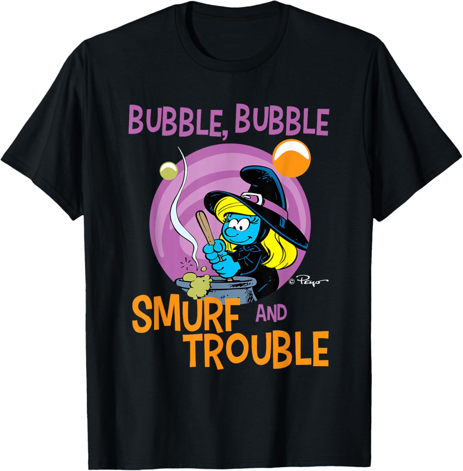 The Smurfs Bubble Bubble Smurf and Trouble T-Shirt - T-Shirt | Black