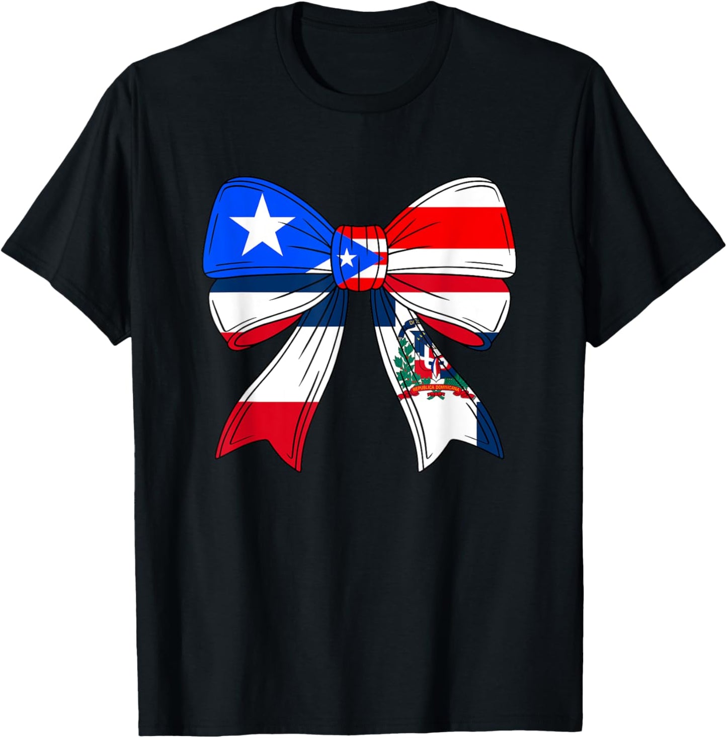 Half Dominican And Puerto Rican Rico Flag DominiRican Bow T-Shirt - T-Shirt | Black