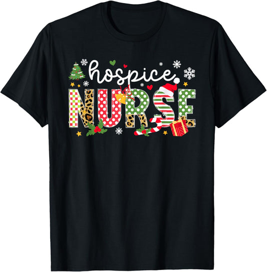 Hospice Nurse Christmas Hospice Nursing Xmas Party T-Shirt - T-Shirt | Black