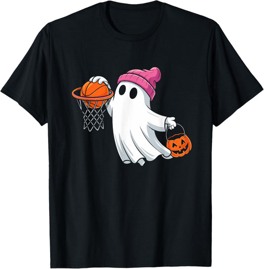 Ghost Playing Basketball Halloween Costume for Boys Kids T-Shirt - T-Shirt | Black
