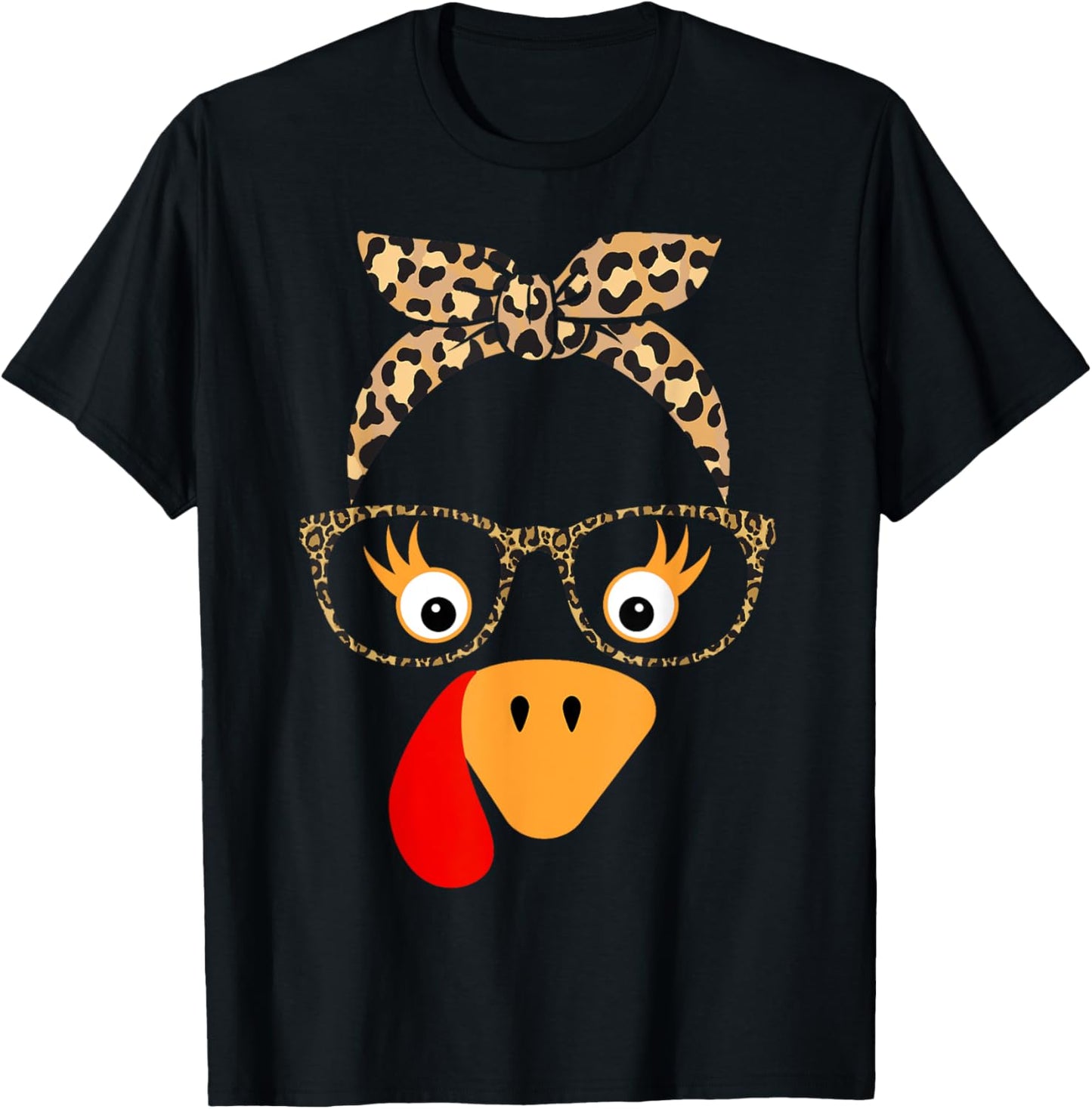 Thanksgiving Turkey Face Leopard Glasses Girls T-Shirt - T-Shirt | Black