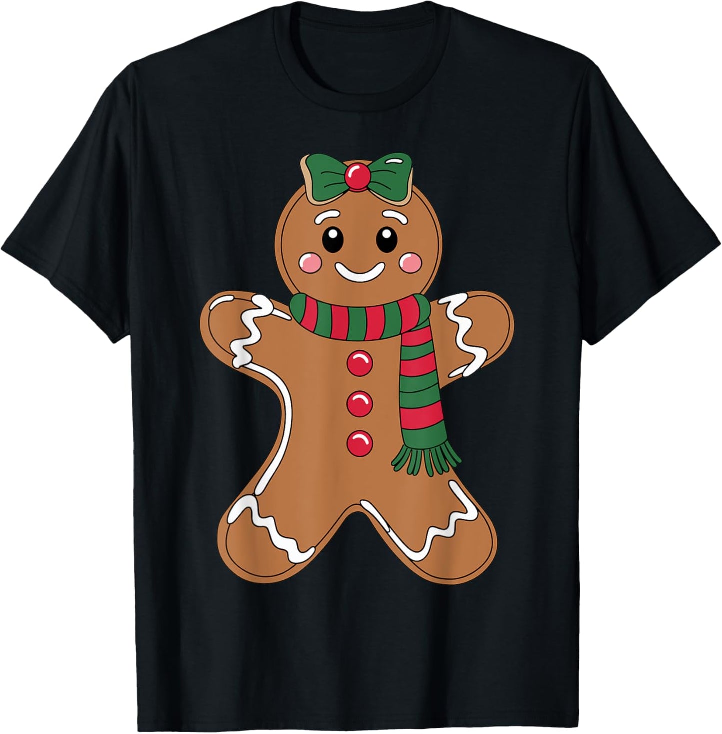 Cute Gingerbread with Bow Christmas Costume Xmas T-Shirt - T-Shirt | Black