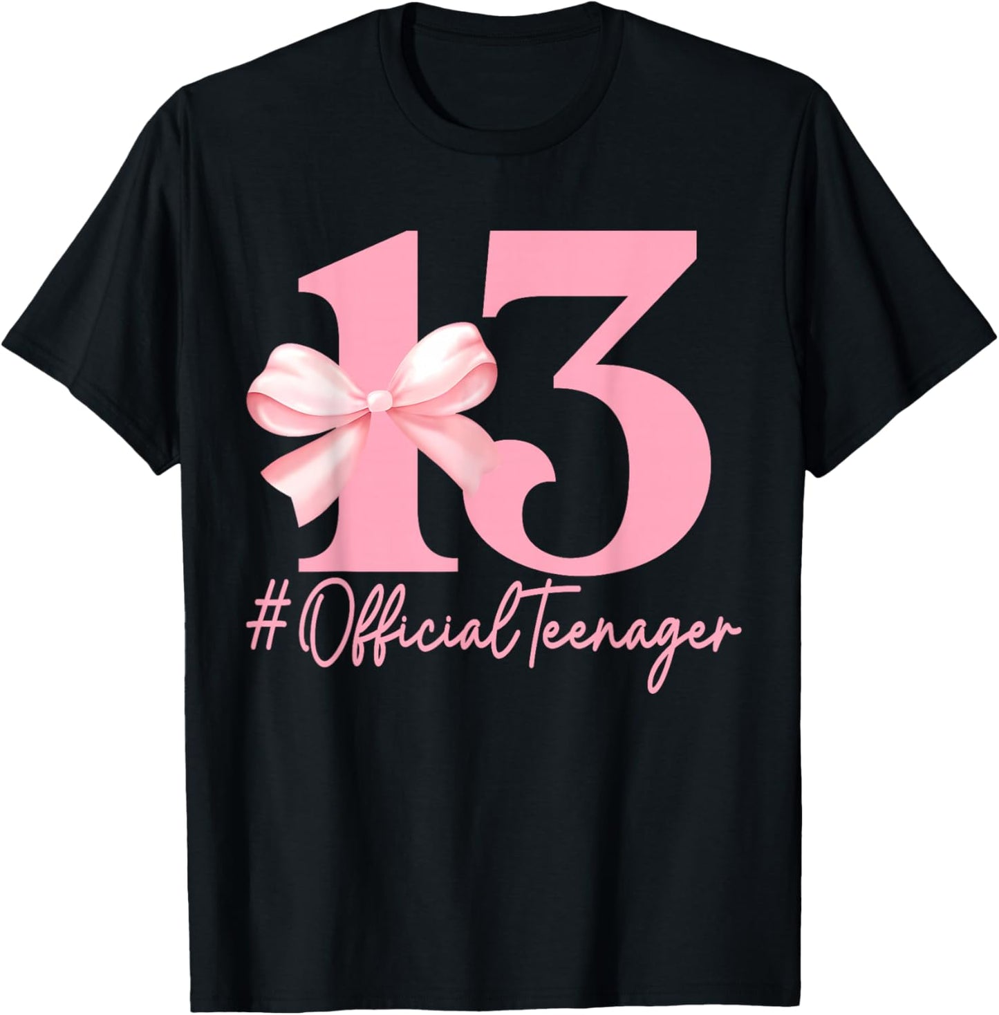 Birthday Girl Pink Coquette Bow 13 Year Old Aesthetic Girly T-Shirt - T-Shirt | Black