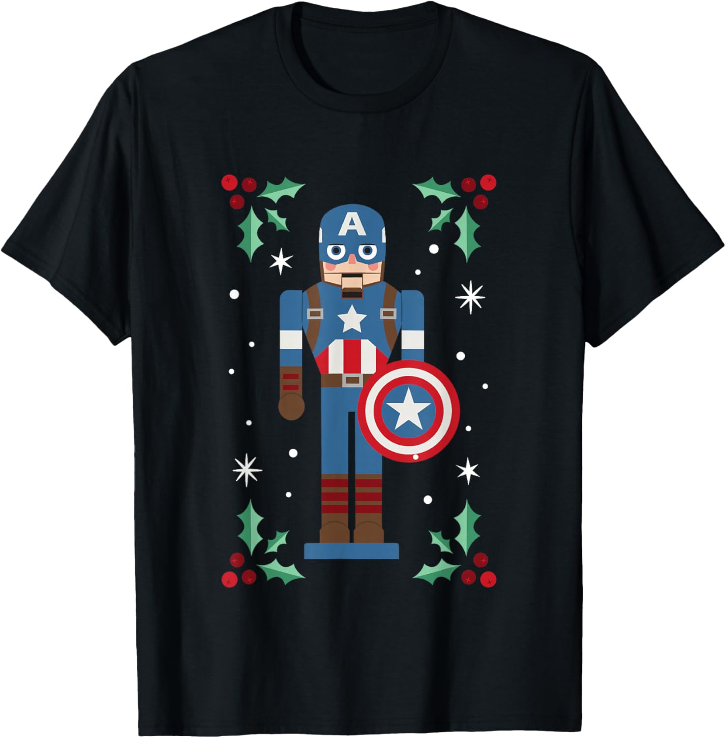 Marvel Christmas Nutcracker Captain America Mistletoe Logo T-Shirt - T-Shirt | Black
