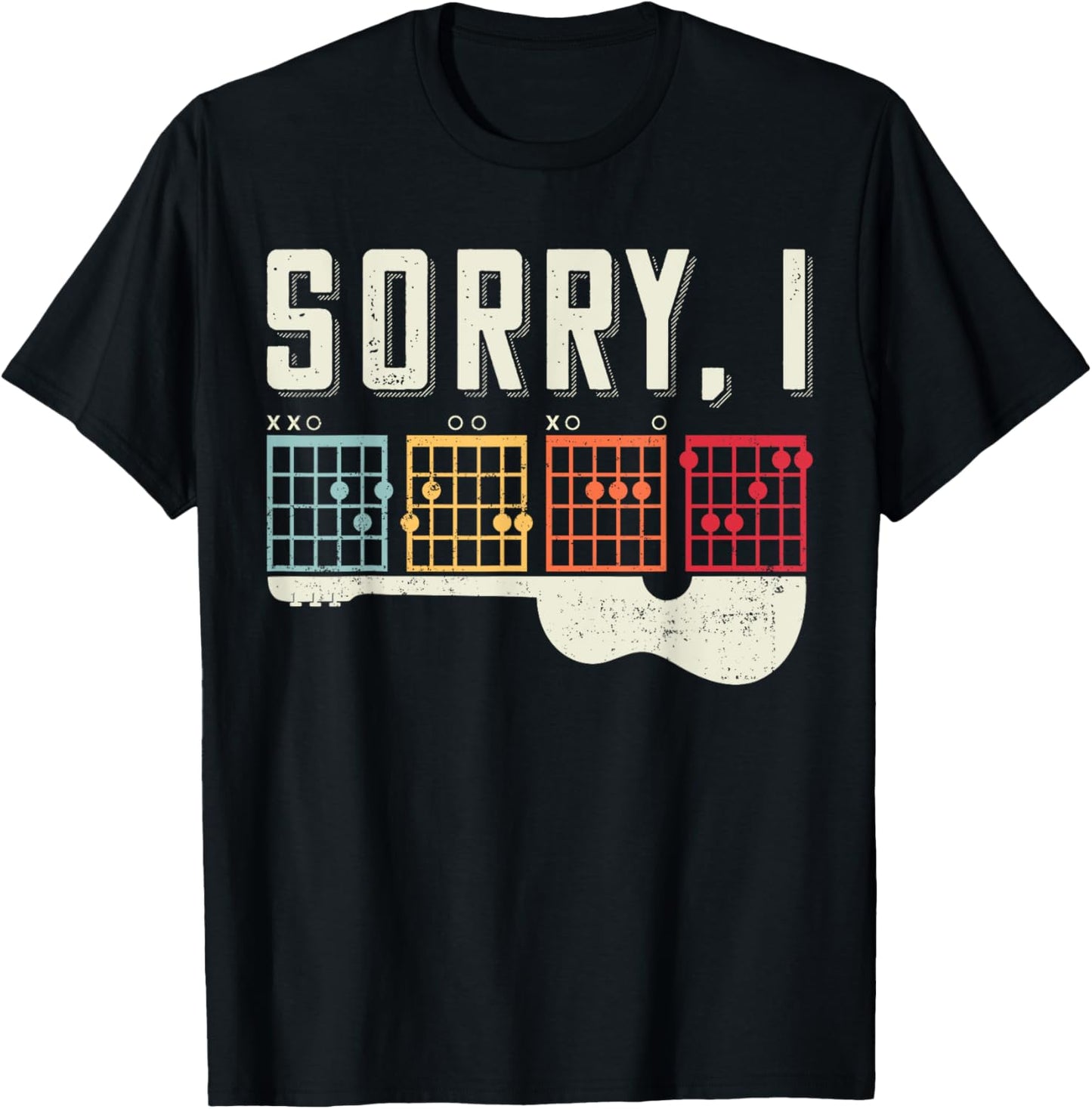Funny Guitar Lovers Hidden Message Sorry I DGAF Guitar T-Shirt - T-Shirt | Black