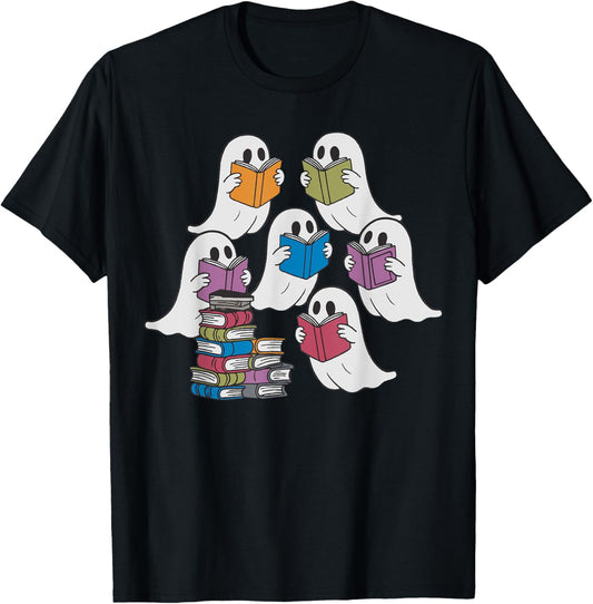 Funny Ghost Book Reading Halloween Books Lover Teacher T-Shirt - T-Shirt | Black