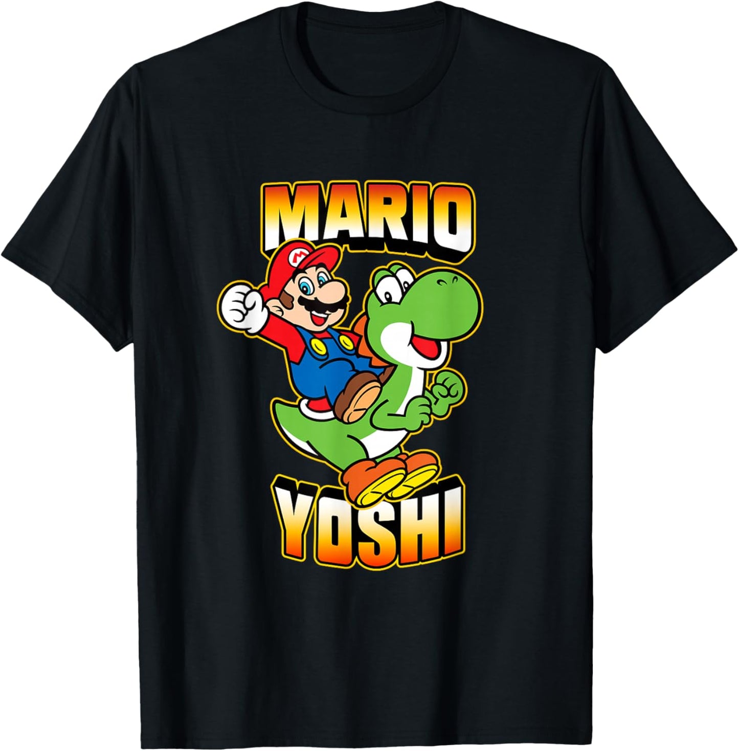 Super Mario Bros Yoshi & Mario Ready For Action T-Shirt - T-Shirt | Black