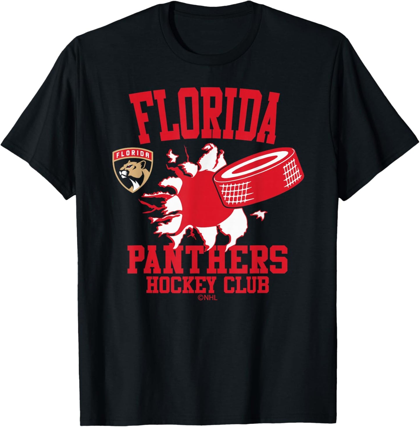 Florida Panthers Hockey Puck Burst Navy Officially Licensed T-Shirt - T-Shirt | Black