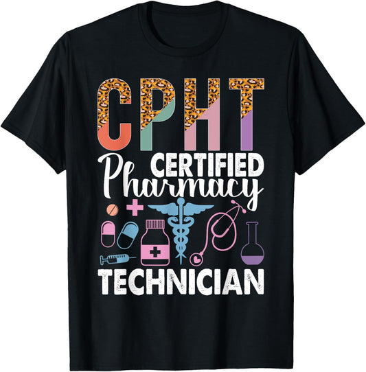 CPHT Leopard Certified Pharmacy Technician T-Shirt - T-Shirt | Black